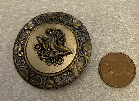 Antique Mixed Metal Ivy Leaf Vine Picture Button big oversized 1-5/8" tin brass Cover