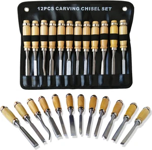 12Pcs Wood Carving Hand Chisel Tool Carving Woodworking Professional Gouges Set - Picture 1 of 12