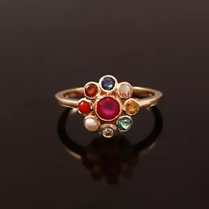 Natural Navratna Gemstone with Gold Plated 925 Sterling Silver Women's Ring #221 - Picture 1 of 13