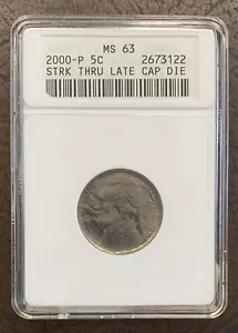 MS63 Graded Struck Thru Late-Stage Capped Die Jefferson Nickel Mint Error - Picture 1 of 6