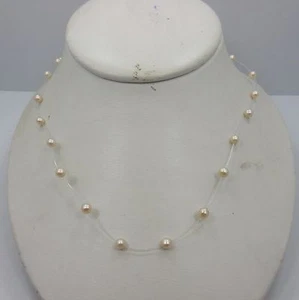 Sterling Silver Clasp Strand ivory color Bead Necklace 925 18 inche - Imagen 1 de 3
