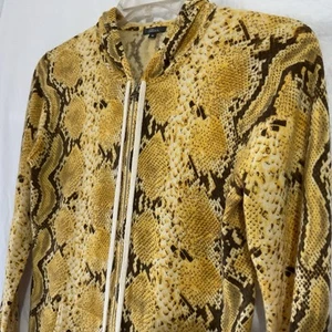 Pure Amici Cashmere Zip Up Hoodie Jacket Sweater Yellow Snake Skin Print Size M - Picture 1 of 11