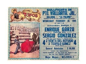 Poster corrida 1990 Puerto Vallarta, Jalisco Messico Garza & Gonzalez Toros - Foto 1 di 6