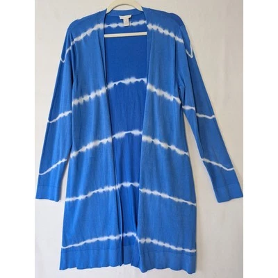 Cárdigan plumero Chico's Tie Dye frente abierto ligero azul blanco talla 1 mediano Foto 1 de 4
