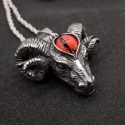 Vintage Gothic Devil Eye Sheep Head Pendant Necklaces Men's Punk Fashion Jewelry - Image 1 of 4