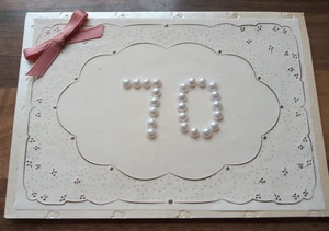 HAND DECORATED  70TH birthday card age 70 with pearls - Picture 1 of 1