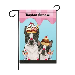 Boston Terrier Ice Cream Sundae Garden Flag Double-Sided, 12" X 18" Yard Decor - Picture 1 of 1
