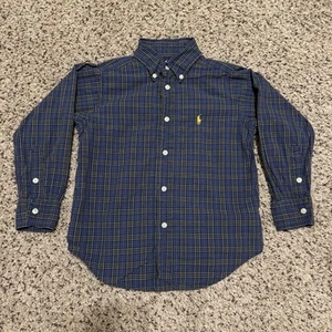Ralph Lauren Button Up Shirt Long Sleeve Youth Boys Blue Yellow Plaid Size 4 - Picture 1 of 7