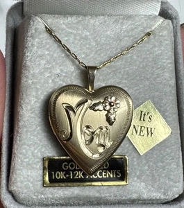 Vintage Mama Doppel Foto Herz Medaillon Anhänger Halskette Coleman Black Hills Gold - Bild 1 von 11