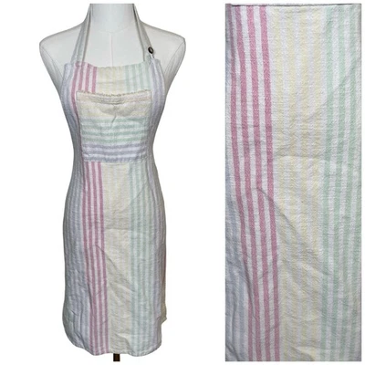 Delantal de algodón a rayas arco iris pastel vintage APRIL CORNELL cocina hornear Foto 1 de 4
