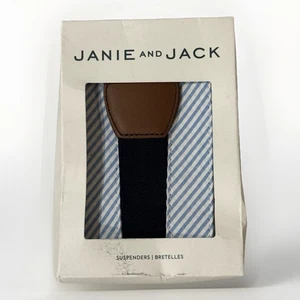 JANIE AND JACK Boys Size 2T-3 Seersucker Blue White Striped Suspenders Preppy - Picture 1 of 2