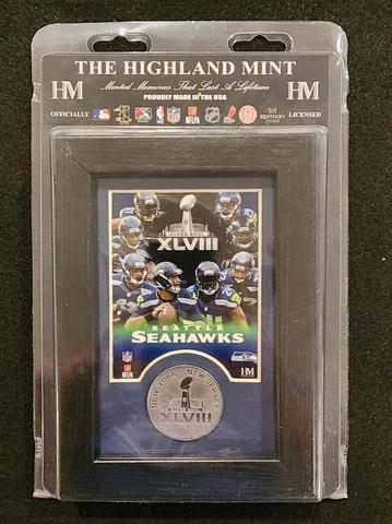 Seattle Seahawks Highland Mint 5x7 Super Bowl XLVIII Coin Plaque 2014 New In Box Cover