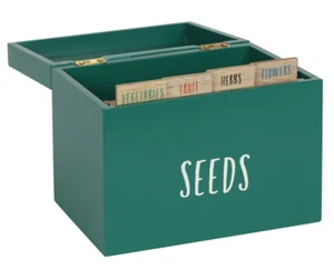 Seed Storage Box Packet Organiser with Wood Dividers, Green Gardeners Gift, - Picture 1 of 4