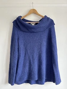 Orvis Women’s Blue Roll Neck Boucle Cotton Blend Scoop Neck Jumper Small 10-12 - Picture 1 of 12