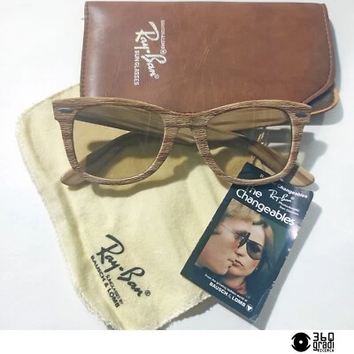 B&L Ray-Ban USA Wayfarer Woodies Wood occhiali da sole vintage 1980s NOS (large) - Immagine 1 di 4