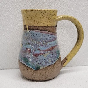 Handmade Glazed Stoneware Coffee Mug Cup Green Blue Brown Signed - Picture 1 of 10
