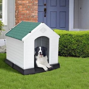 In/Outdoor Insulated Dog House Large Waterproof Dog Kennel Shelter Green Roof - Picture 1 of 13
