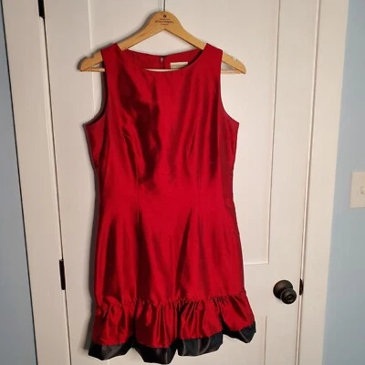 Coldwater Creek Dress Size 8 Red SILK W/ Ruffle and Black Hem Sleeveless Lined - Изображение 1 из 4
