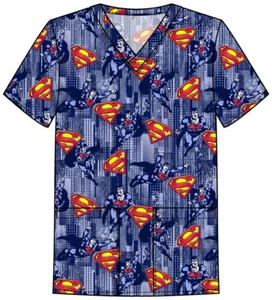 Superman Cherokee Scrubs DC Tooniforms Mens V Neck Top TF788 DMMF - Picture 1 of 6
