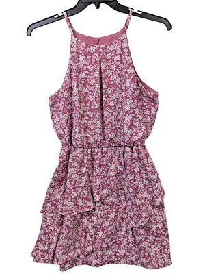 IZ Byer Halter Ruffle Dress Women size L Dusty Pink Floral Lined Sleeveless Flow - Image 1 of 4