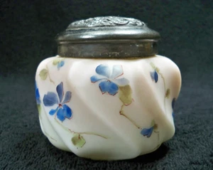 Antique CF Monroe Wave Crest Opalware Sugar Shaker & Ornate Pewter Lid - Picture 1 of 12