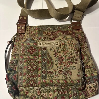 Bolso de mano Fossil Sydney mediano de cuero para mujer marrón/verde/rojo  Foto 1 de 4