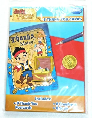 Disney Джейк и пираты Неверленда день рождения вечеринки спасибо карты новый 8 упаковка - Изображение 1 из 2