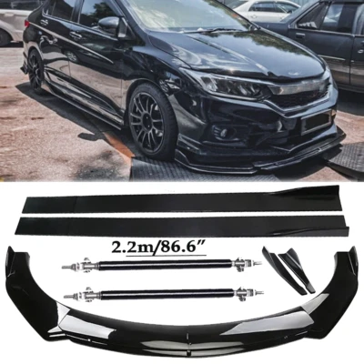 Front Bumper Lip Spoiler Side Skirts Rear Glossy Black For Honda City 2010-22 Foto 1 de 4