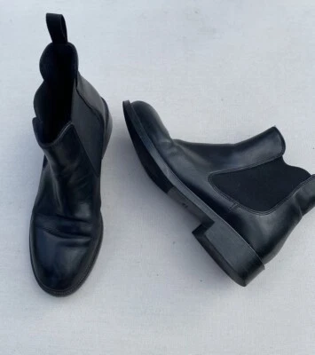 MUJER Negro Cuero Negro Elástico Pull-On Oxford Botines 38 / US 8 Chelsea Foto 1 de 4