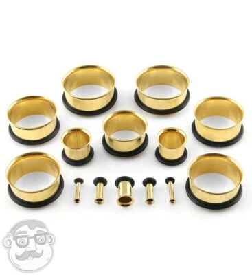 1 Pair PVD Gold Stainless Tunnels 0g (8mm) Plug Gauge Stretched Piercing Jewelry - Image 1 of 4