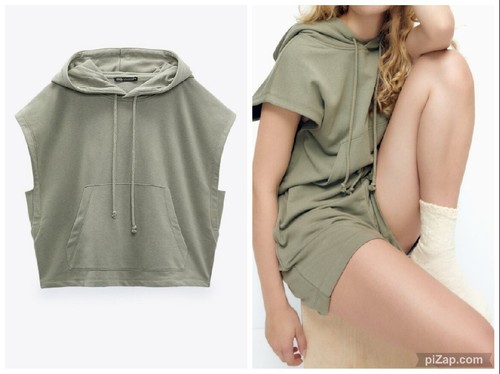 VETEMENTS ZARA FELPA DONNA VERDE SALVIA ESTIVA CROPPED FELPA SMANICATA 1660 816 S