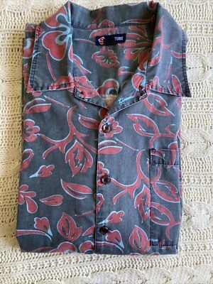 Structure Size Large Grey Red  Floral Hawaiian Shirt Button Up Short Sleeve Retr - Image 1 of 4