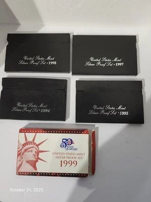 Lot of 5 US Mint Silver Proof Sets 1994, 1995, 1997, 1998 & 1999. 1st year state - Image 1 of 4