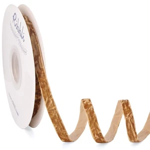Khaki Velvet Ribbon 3/8 Inch Luxury Crinkled 10 Yards, Christmas Gift Wrap Bow - Picture 1 of 4