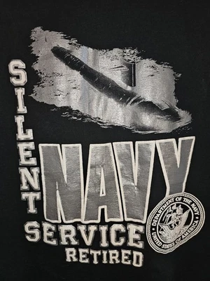 Camiseta De Colección Azul Marino Servicio Silencioso Retirada Grande Negra Gráfico Logo Puntada Única  Foto 1 de 4