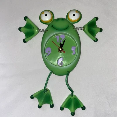 Whimsical Frog Wall Clock W/ Hanging Legs 10" Frog Lovers Fun Colorful NOS - Image 1 of 4