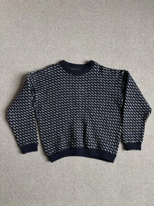 LL Bean Sweater Men’s Size M Heritage Norwegian Wool Fisherman Birds Eye Navy - Picture 1 of 11