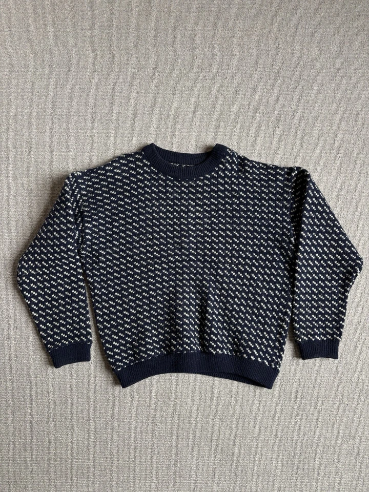 LL Bean Sweater Men’s Size M Heritage Norwegian Wool Fisherman Birds Eye Navy - Image 1 of 4