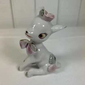 Ciervo blanco Napco vintage con lazo rosa y flores hecho en Japón cocina - Imagen 1 de 6