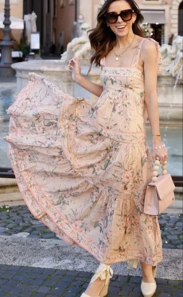 Zimmermann Dress Size 2 AU 12 / US 8 Moonshine Tie Shoulder Maxi Pink Floral - image 1 of 4