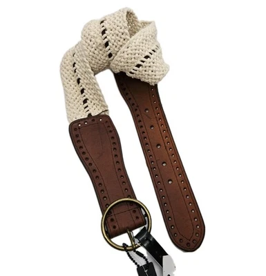 Steve Madden Mujer’s Cinturón Ancho Boho Hippy Hebilla Algodón Cordón Cuero Talla Grande Foto 1 de 4