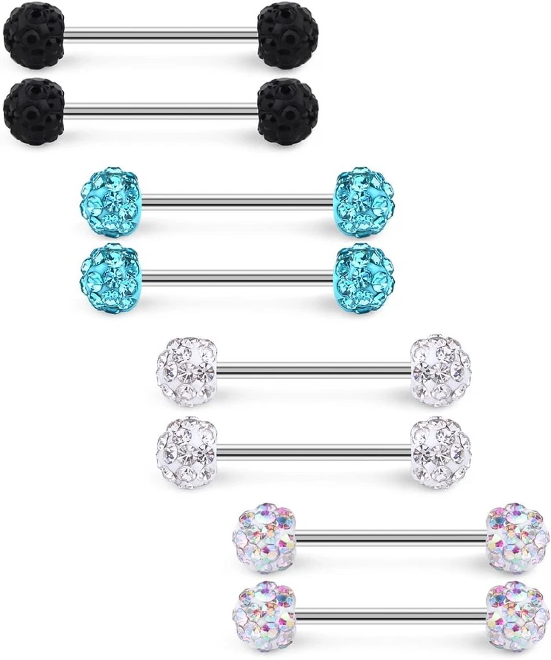 Anillos protectores lengua pezón bola cristal 16G 9/16 pulgadas correa de acero inoxidable Foto 1 de 3