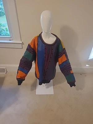 Винтажный MONDO UOMO свитер coogie стиль кожи/шерсти сделано в Италии цветной 3 X - Изображение 1 из 4