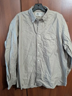Mens J. press X AMerican Trench OCBD Long sleeve shirt Khaki L large Made in usa - Image 1 of 4