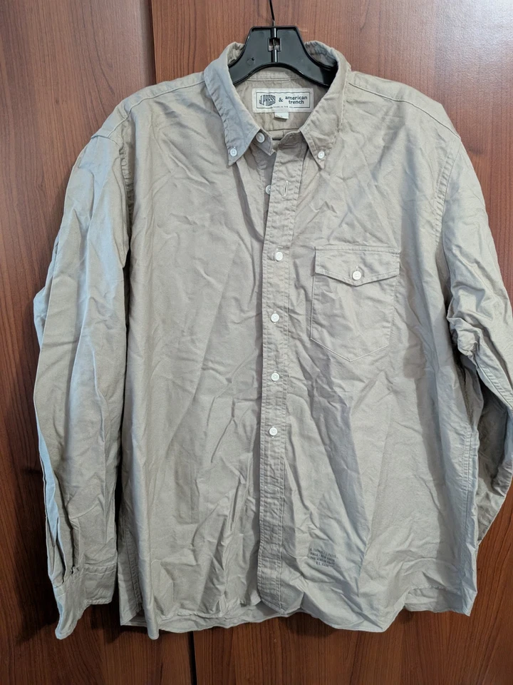 Mens J. press X AMerican Trench OCBD Long sleeve shirt Khaki L large Made in usa - Image 1 of 4