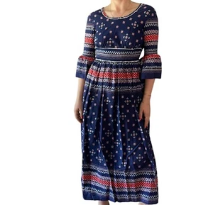 Maxi Vestido Vintage Años 70 Hecho a Mano Azul Rojo Bandana Paisley Boho Hippy Talla S - Imagen 1 de 8