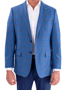 Blujacket Mens Blue Plaid Regular Fit Reda Wool Blazer Sportcoat - Picture 1 of 4