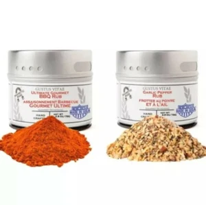 SEASONINGS Spices Rub Grill BBQ Lover Gustus Vitae Garlic Pepper Magnetic Tins - Bild 1 von 3