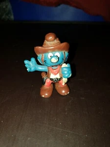 Smurf Wildwest Cowboy Smurf Figure Figurine Schleich Rodeo Rope 1981 Peyo - Picture 1 of 4