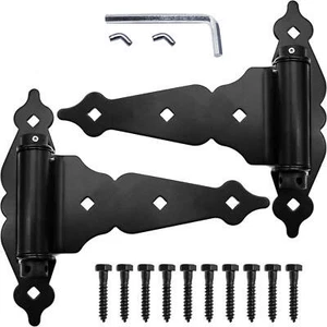 SELF CLOSING Wood Fence T-STRAP GATE HINGES: 2 T-Hinges ~ 8" Ornamental Hinges - Picture 1 of 11
